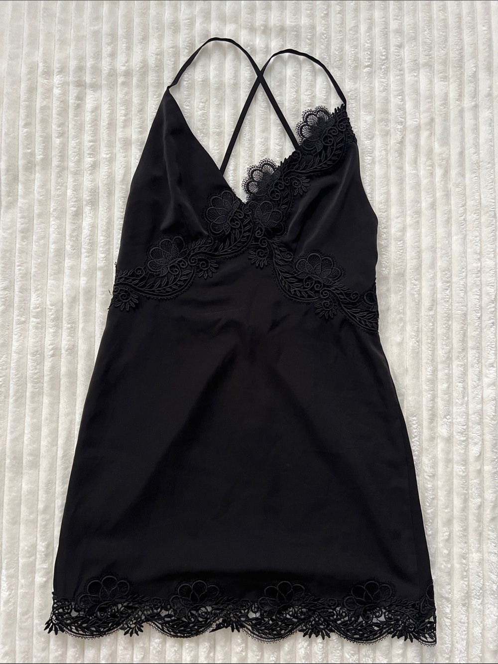 NBD x Naven Black Lace-Trim Slip Mini Dress